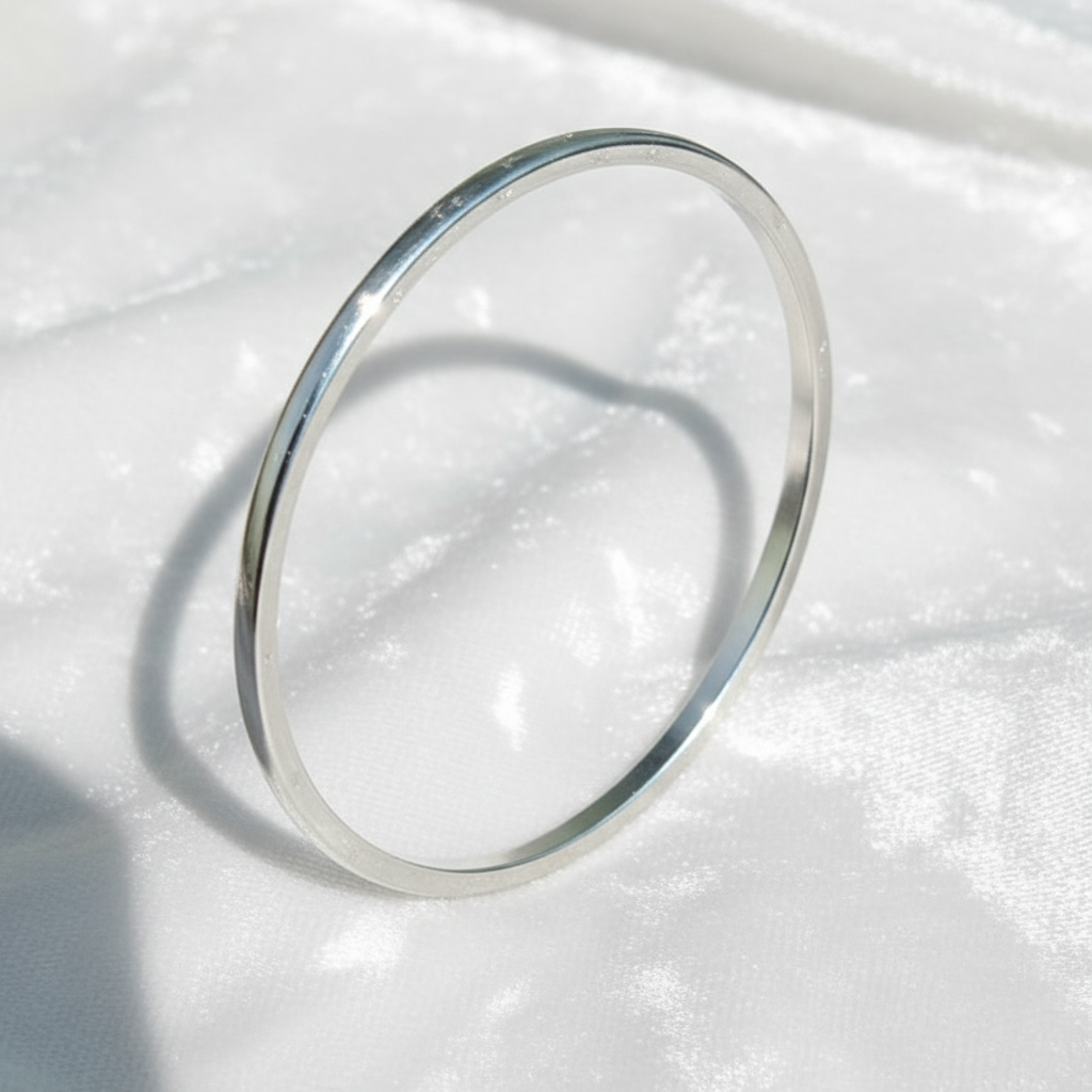 Sterling Silver Light Weight Bangle Bracelet - Indian Kada Cuff