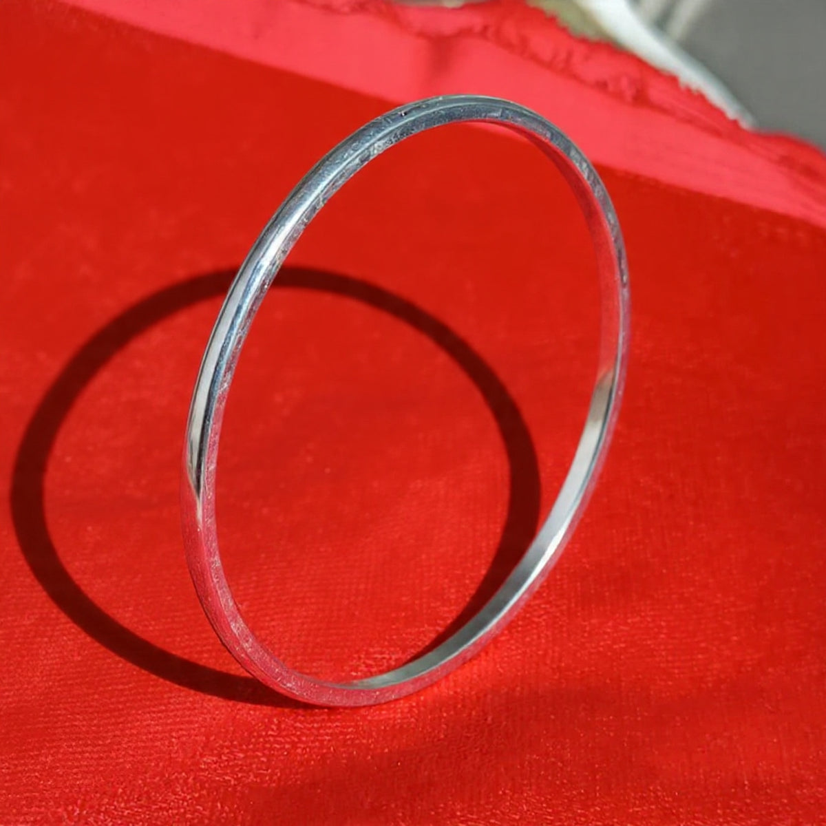 Sterling Silver Light Weight Bangle Bracelet - Indian Kada Cuff