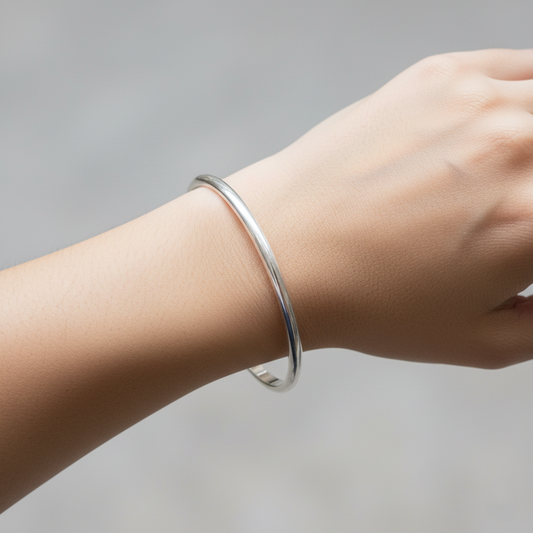 Sterling Silver Light Weight Bangle Bracelet - Indian Kada Cuff
