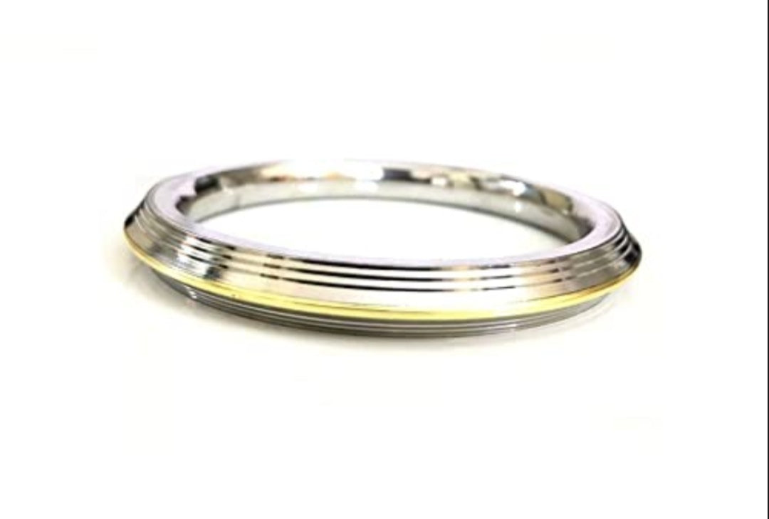 Silver gold plated steel Punjabi style sikh gents heavy kada bangle made with stainless steel for men, boys with curved edges.