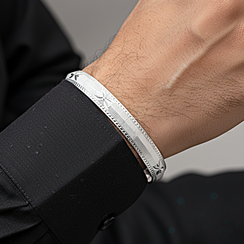 999 Pure Solid Silver Vintage Tribal Bangle – Men’s Handmade Kada